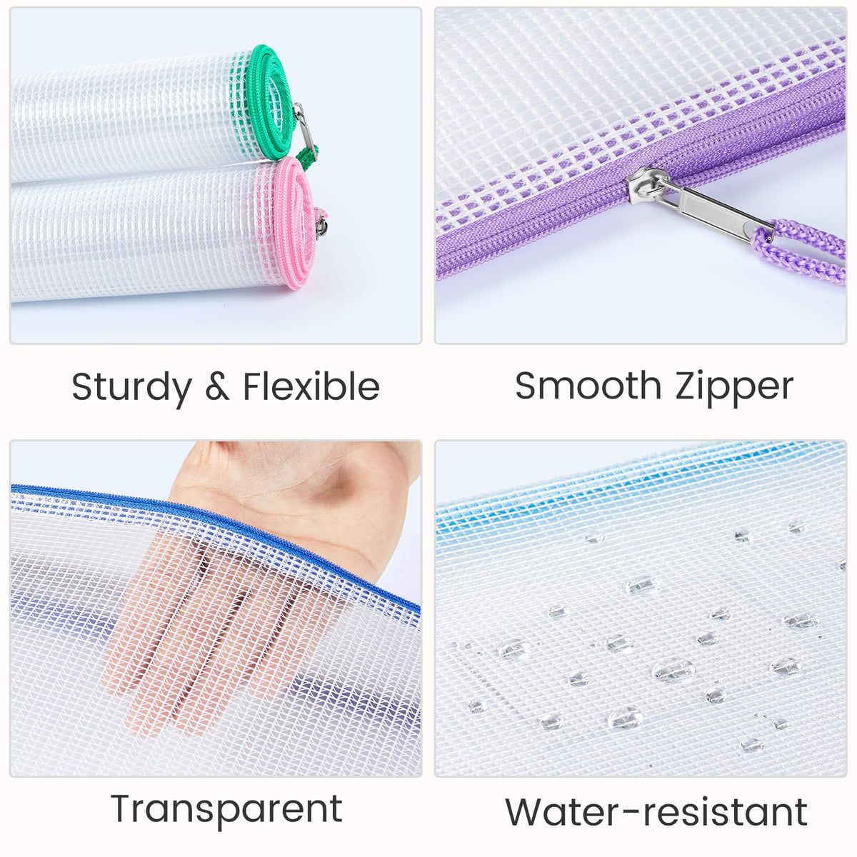 24 Pack Mesh Zipper Pouch with Sticky Labels, A4 Mesh Bags Organizer