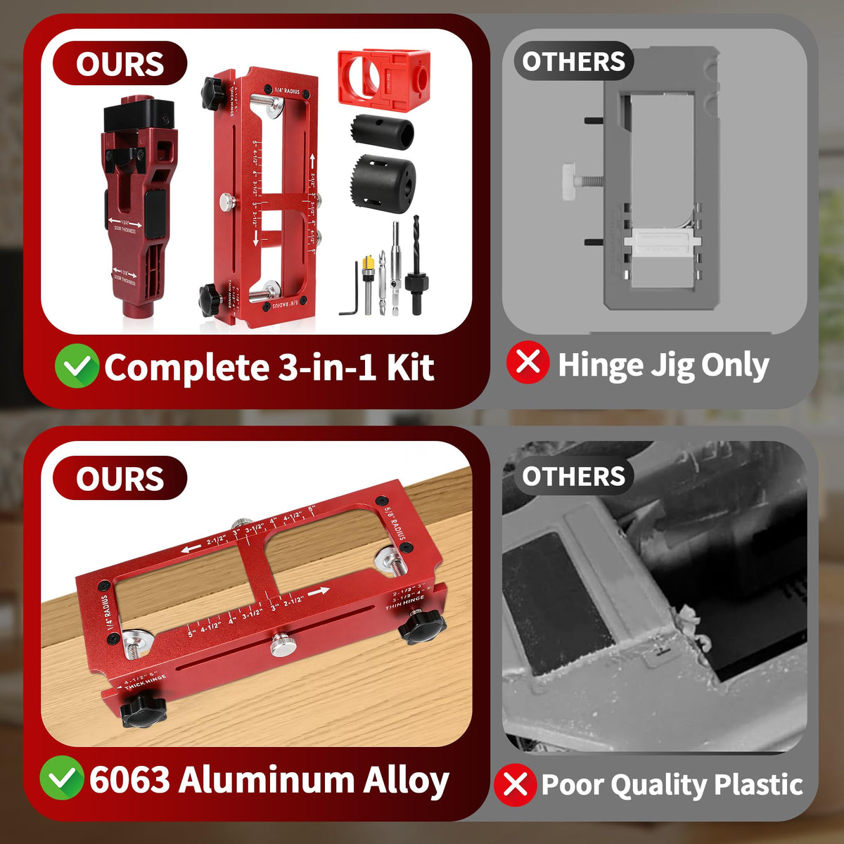 Door Hinge, Lock & Latch Installation Kit, 6063 Aluminum, 2.5-5" Hinges