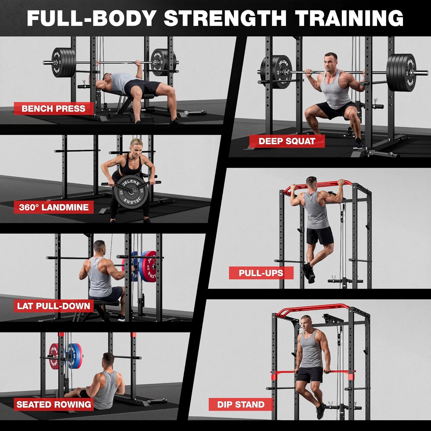 S11 Power Cage, 2000LB Multi-Function Power Rack with LAT Pulldown, Squat Rack with Adjustable Pulley System and