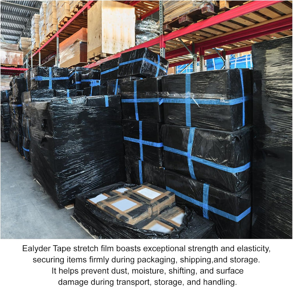 2 Rolls Black Stretch Wrap 18" x 1000FT x 80 Gauge Heavy Duty Film | Heavy Duty Black Stretch Wrap with Holder, 80