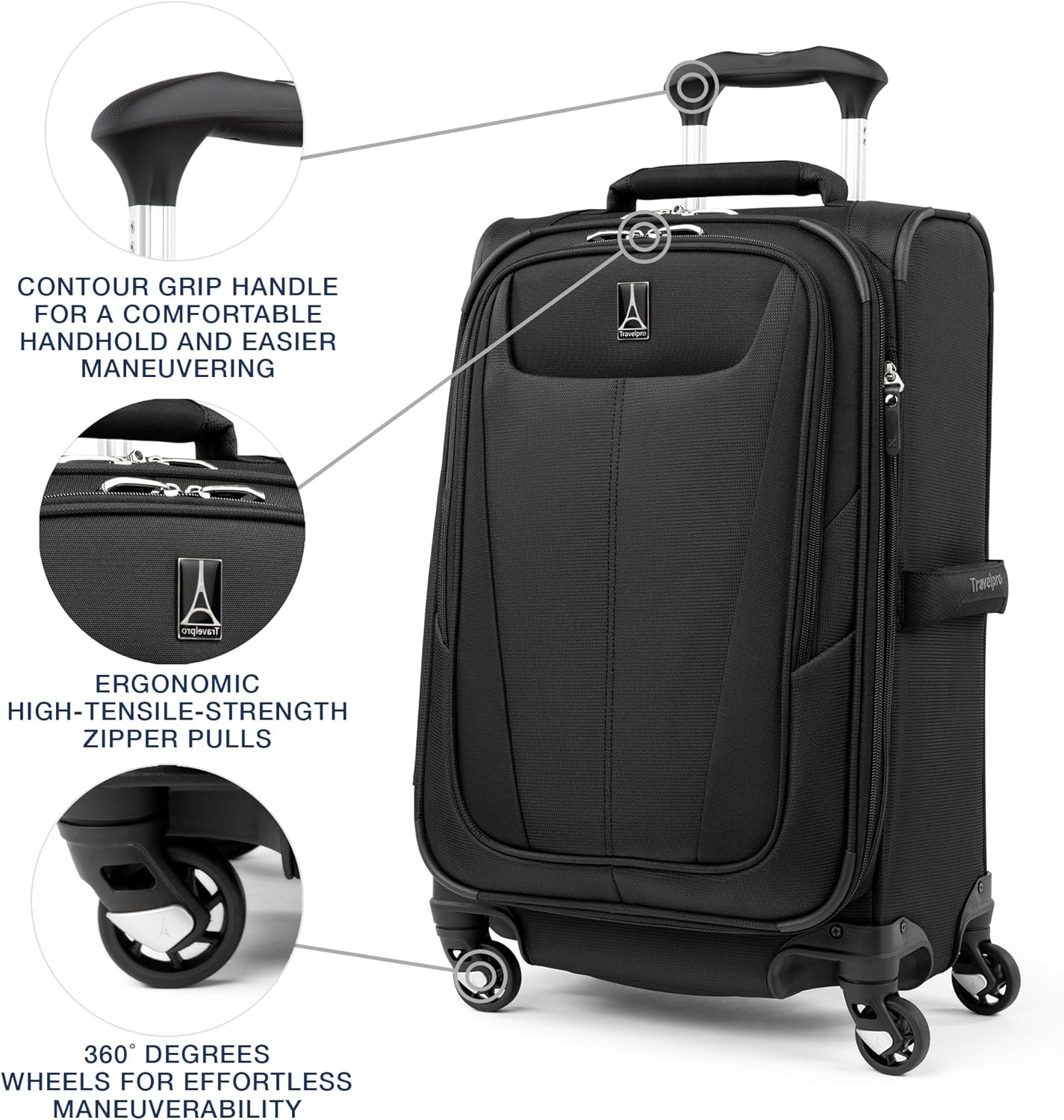 Maxlite 5 Softside Expandable Luggage with 4 Spinner Wheels, Lightweight Suitcase, Men and Women, Black, Carry-on
