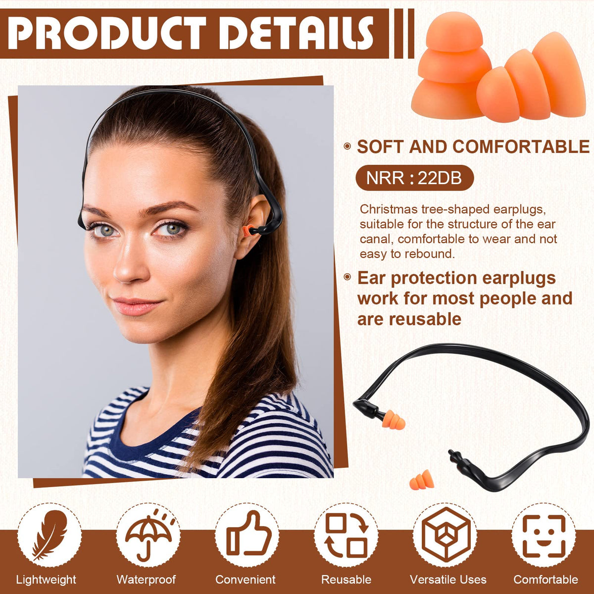 24 Pcs Banded Earplugs Silicone Reusable Ear Protection Neck Band