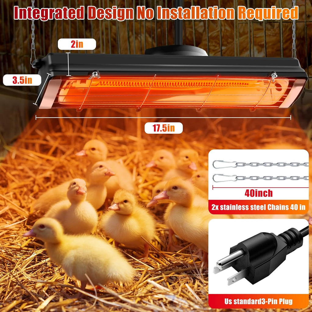 17.5 Inch Extra Long Heat Lamp for Chickens, Chicken Coop Heater for Winter