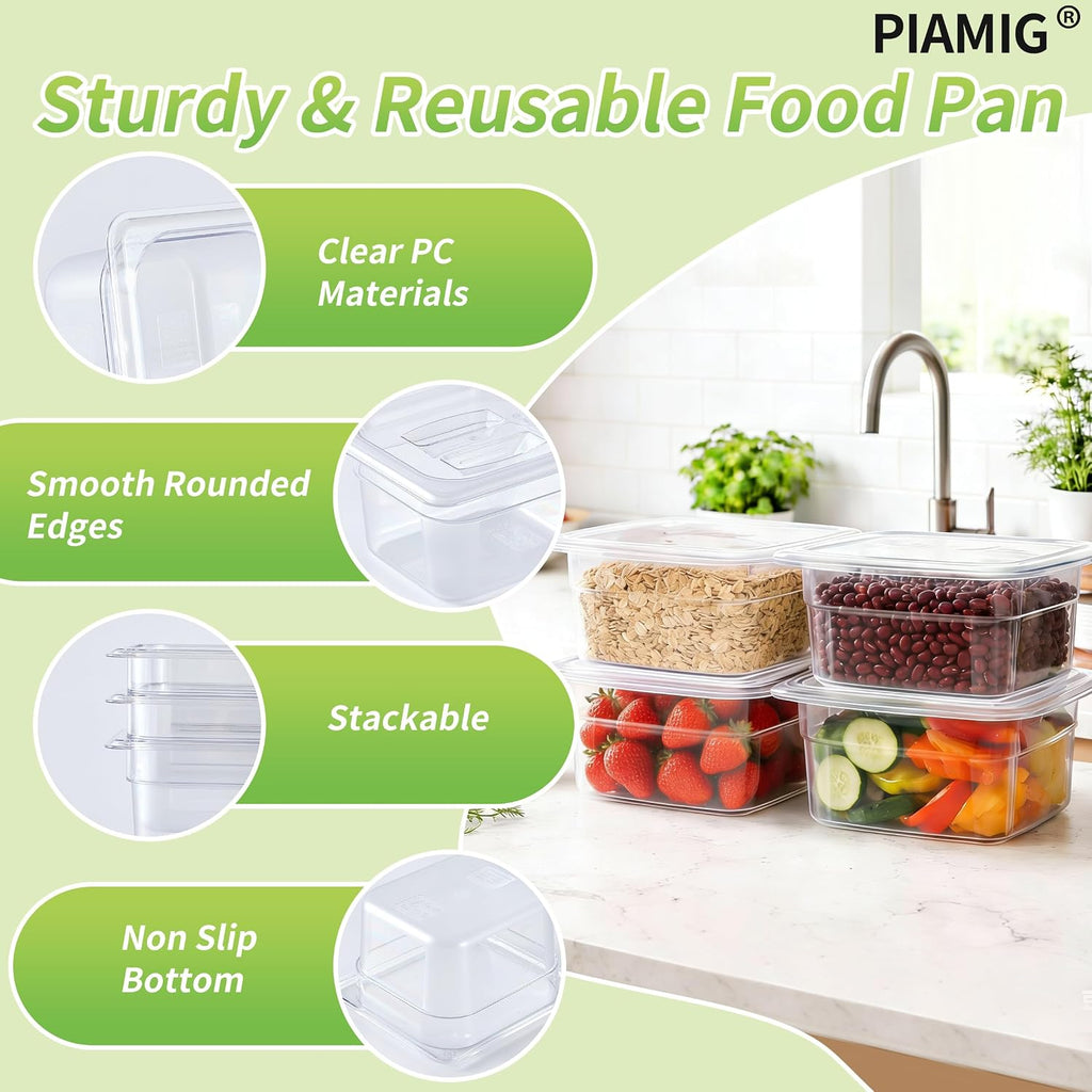 1/6 Size 4" Deep Polycarbonate Food Pans with Lids, 4 Pack