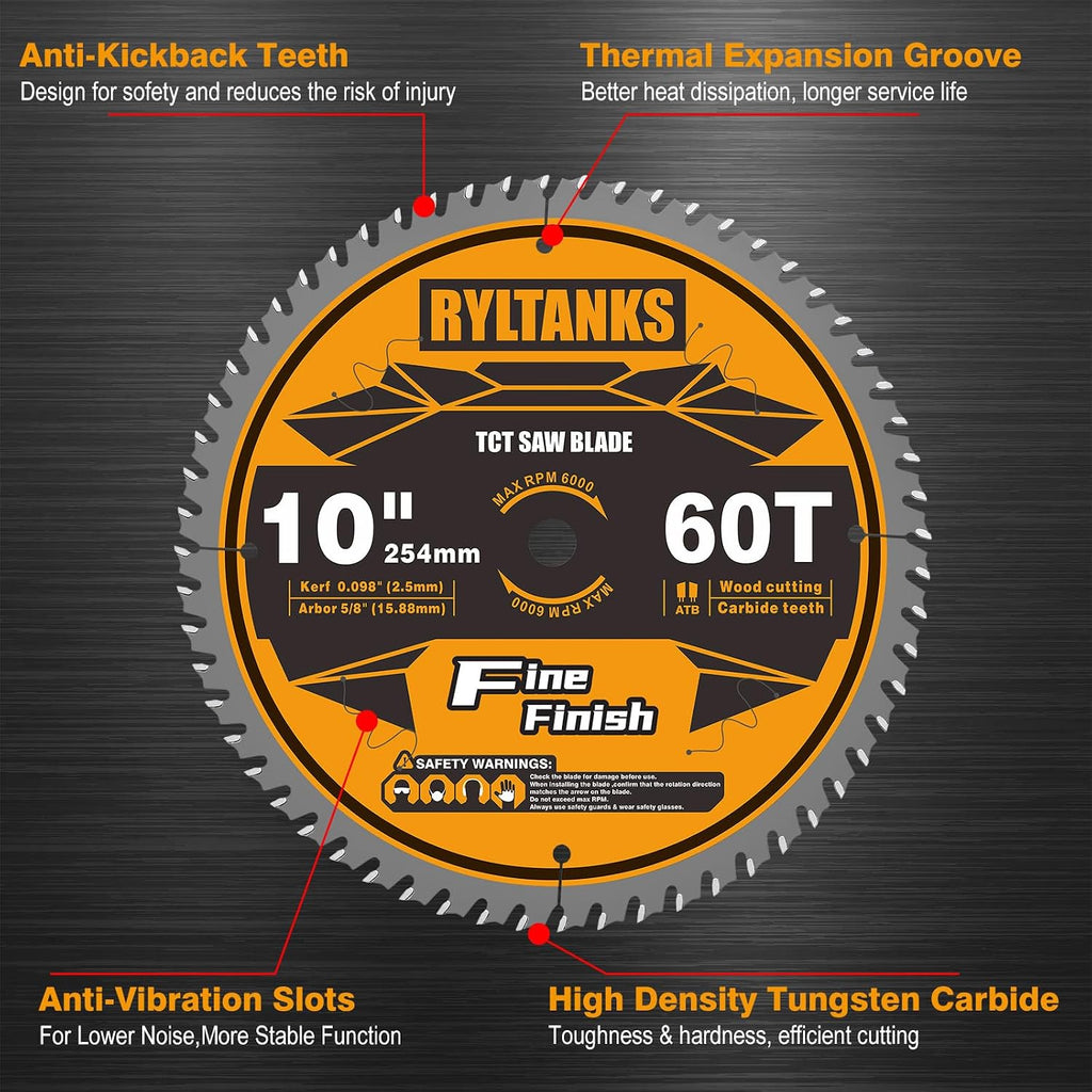 10 Inch Table Saw Blade/Miter Saw Blade, 5/8" Arbor, 40T for Ripping, Cross Cutting&60T for Fine Finish Wood Cutting