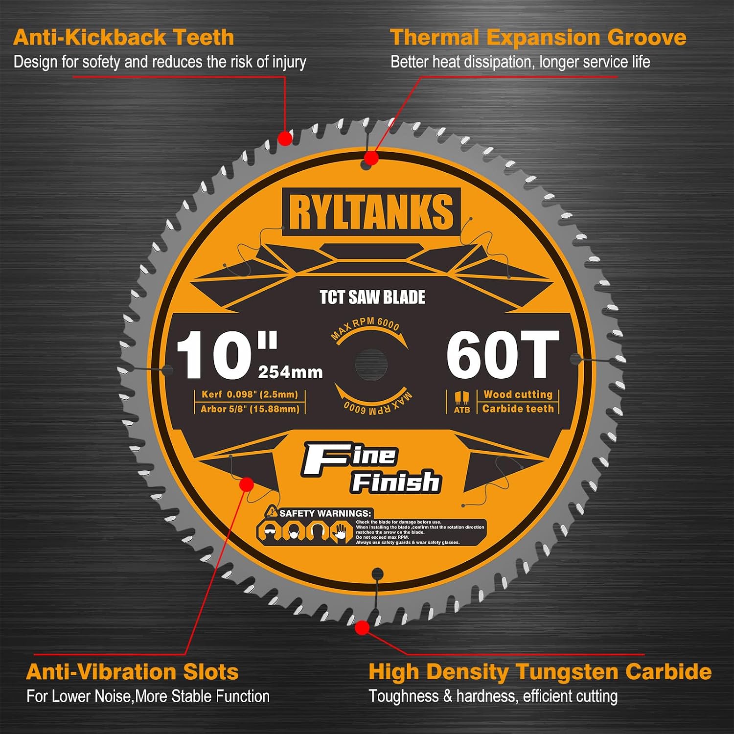10 Inch Table Saw Blade/Miter Saw Blade, 5/8" Arbor, 40T for Ripping, Cross Cutting&60T for Fine Finish Wood Cutting