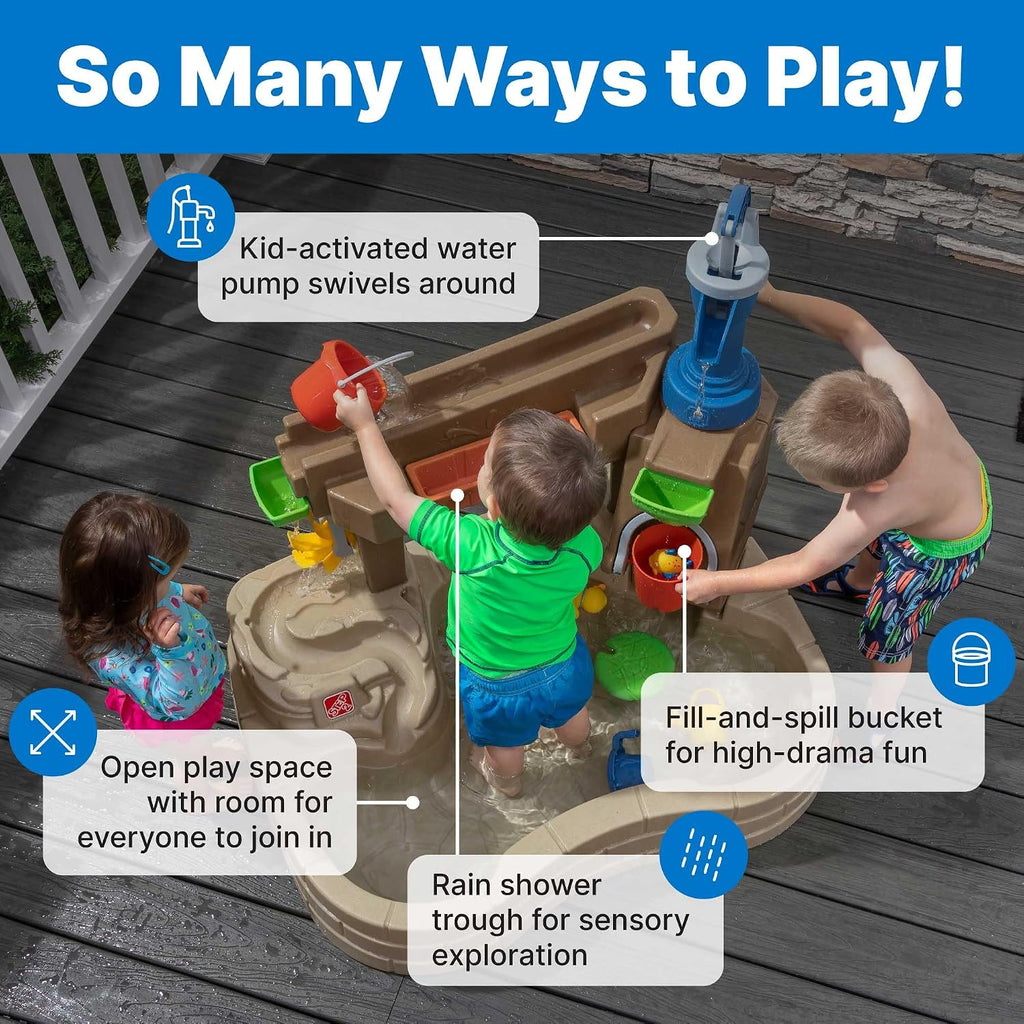 Step 2 Pump & Splash Discovery Pond Water Table, Kids Water Sensory Activity Pool, Summer Outdoor Toys, 10 Piece Toy