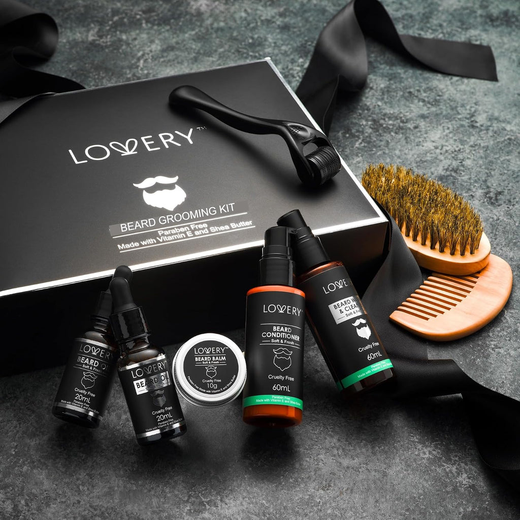 Gifts for Men Beard Grooming Kit, Holiday Gift Beard Kit Set with Beard Oil, Balm, Wash, Brush, Comb & More, Mens