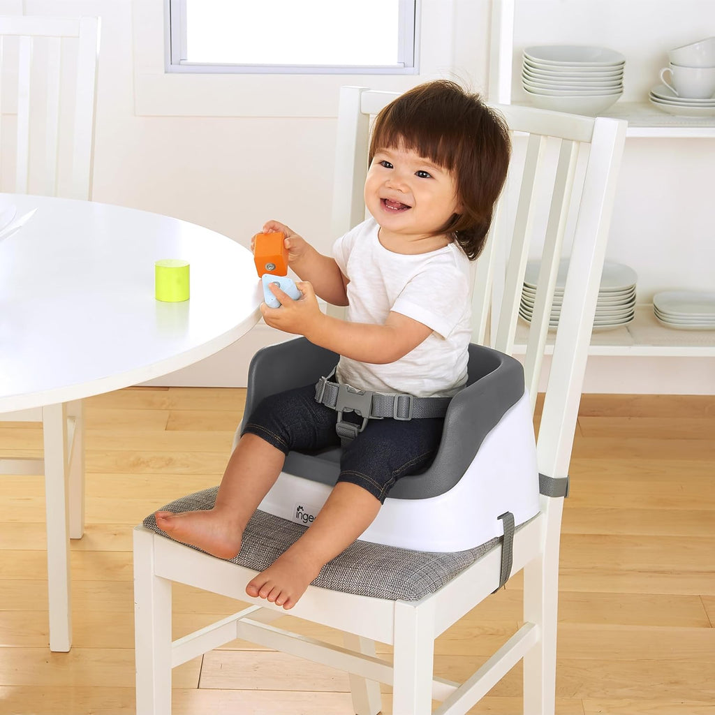 SmartClean Toddler Booster Seat for Kitchen Chair – Lightweight for on-the-go, Easy-Clean, 3-Point Harness Strap –