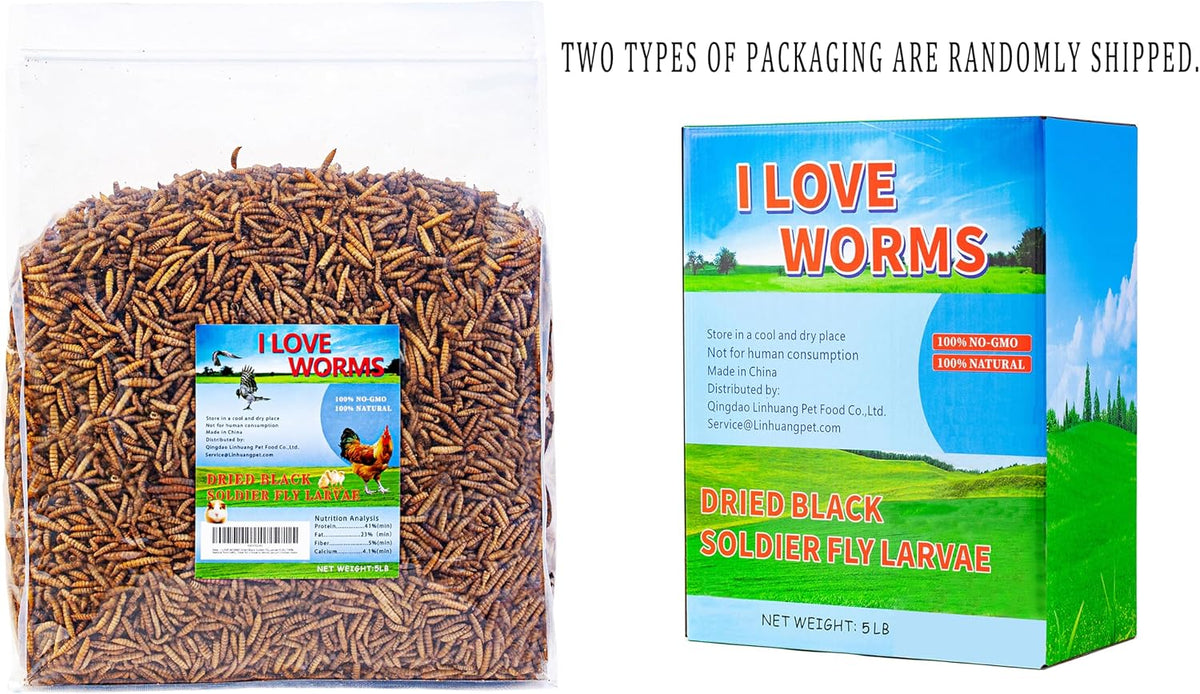 Dried Black Soldier Fly Larvae (5lb), 100% Natural Non-GMO, Treat for Chickens, More Calcium Chicken Feed Than Mealworms
