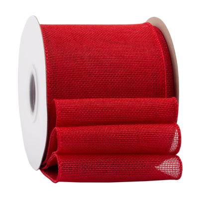 Red Burlap Wired Ribbon, 4 inch x 20 Yards, Wired Edge Burlap Ribbon for Gift Wrapping, Big Bow, Wreath, and