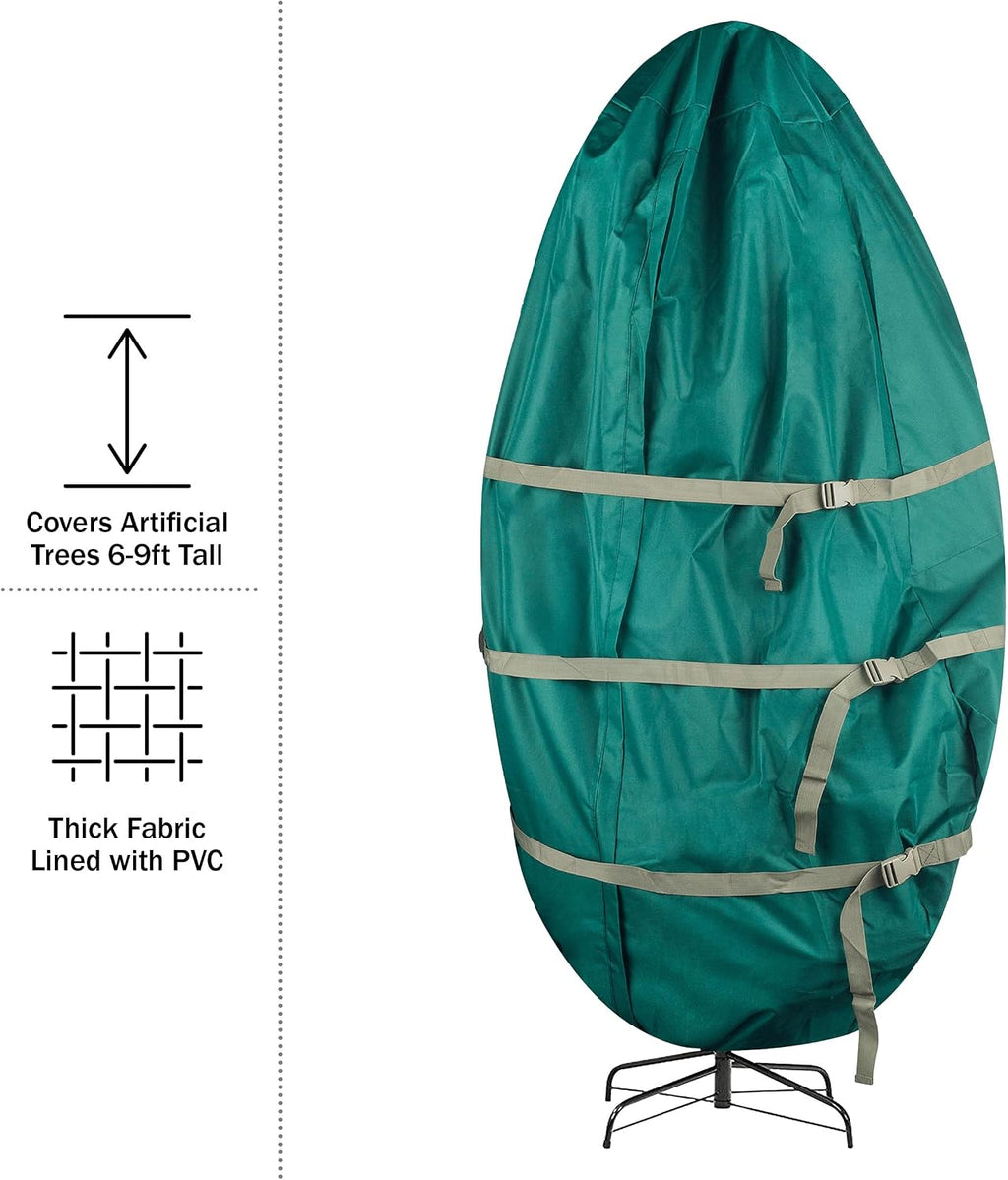 Christmas Tree Storage Bag - Upright Zippered Canvas Cover for 9-Foot Artificial Trees with Buckle Straps and Cinch