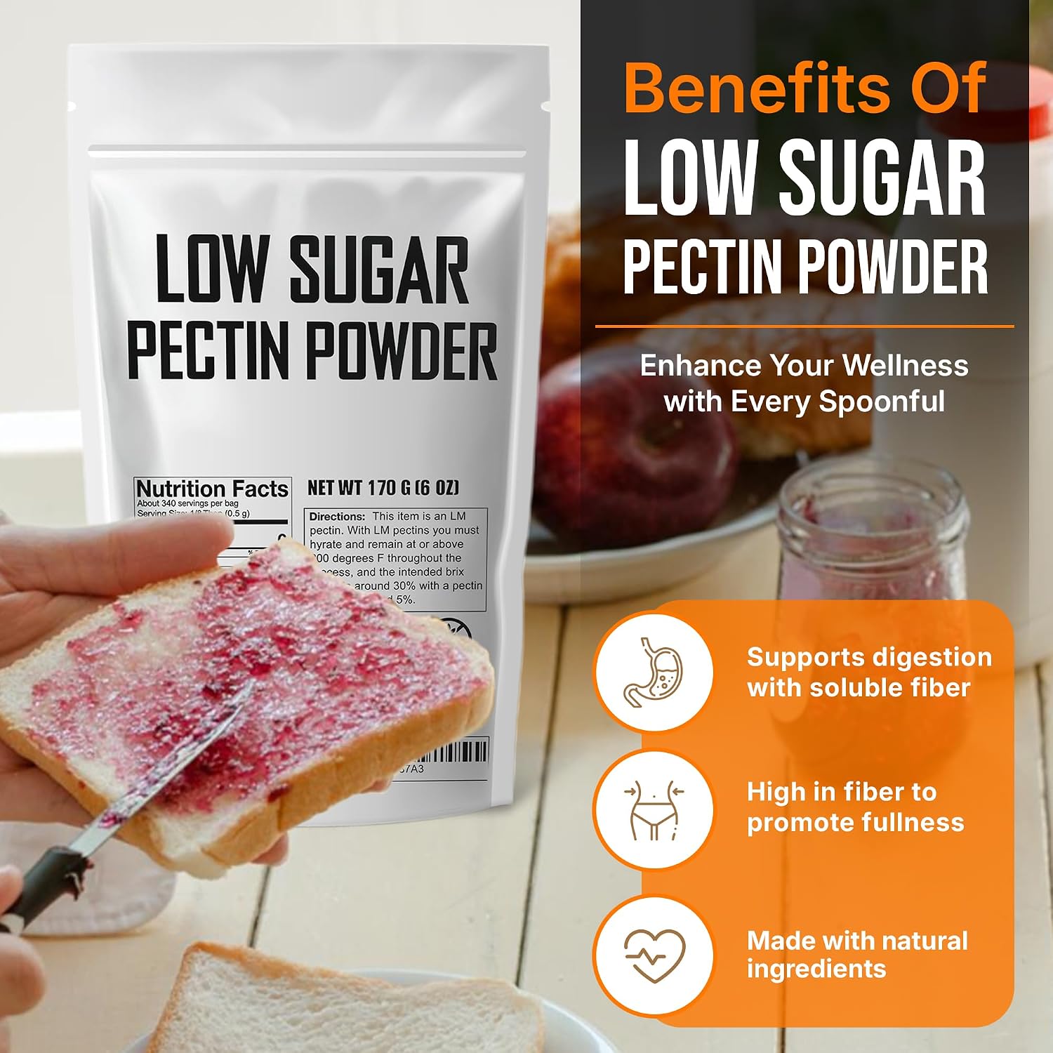 Low Sugar Pectin for Canning Jam & Jellies 6 oz, Natural, Vegan and NON-GMO