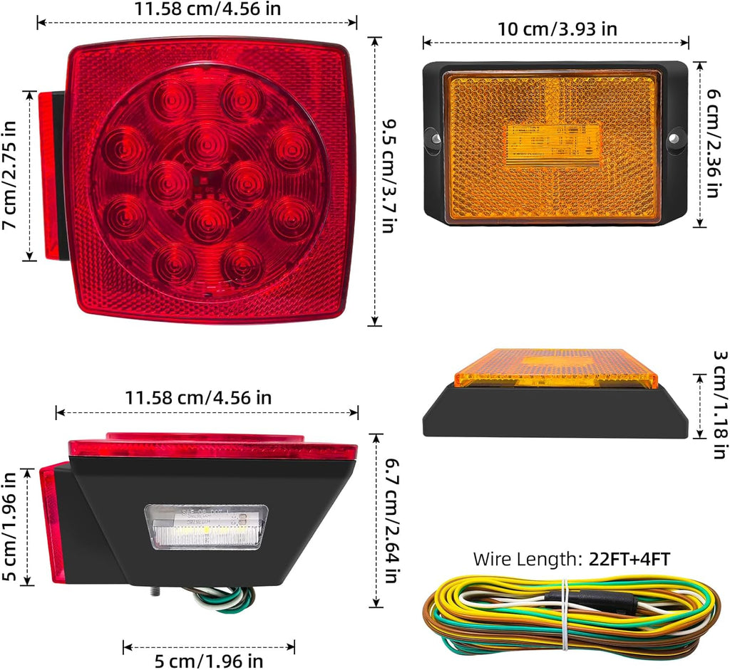 LED trailer lights Kit, 12V Submersible Tail Marker Lights Wiring Lamp Harness for Boat Car Truck RV Utility