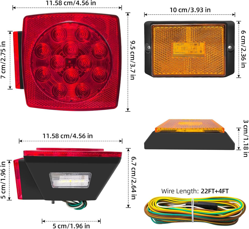 LED trailer lights Kit, 12V Submersible Tail Marker Lights Wiring Lamp Harness for Boat Car Truck RV Utility