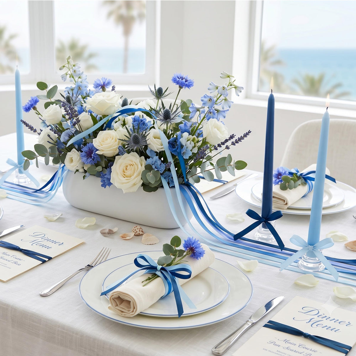 Blue Satin Ribbon Set 3/8" x 50 Yards, 5 Rolls
