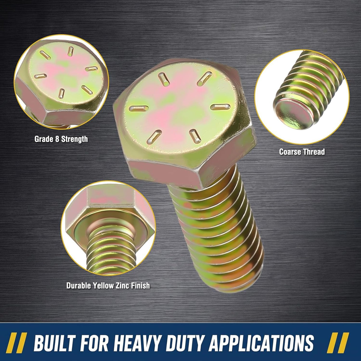 Hicarer 50 Pcs Grade 8 Hex Cap Screws 1/4-20 x 3/4" Coarse Thread Bolts