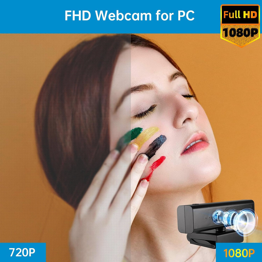 Full 1080P HD 3-in-1 Webcam: Camera and Speaker for Desktop Computer with Built-in 4 Microphones, External USB Web