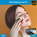 Full 1080P HD 3-in-1 Webcam: Camera and Speaker for Desktop Computer with Built-in 4 Microphones, External USB Web
