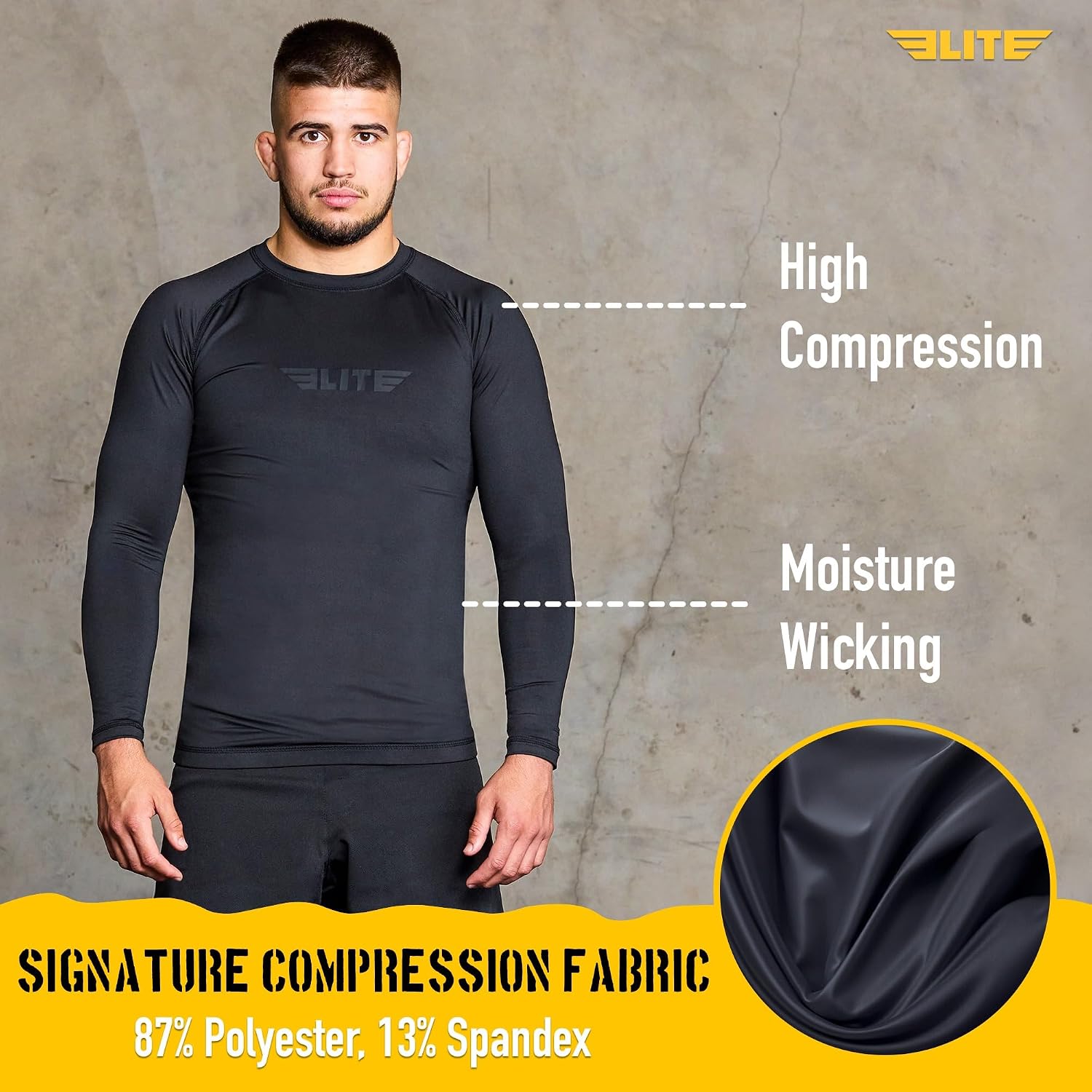 Men's Jiu Jitsu BJJ Rash Guard, Long Full Sleeve Compression Shirt for Sports Nogi Training