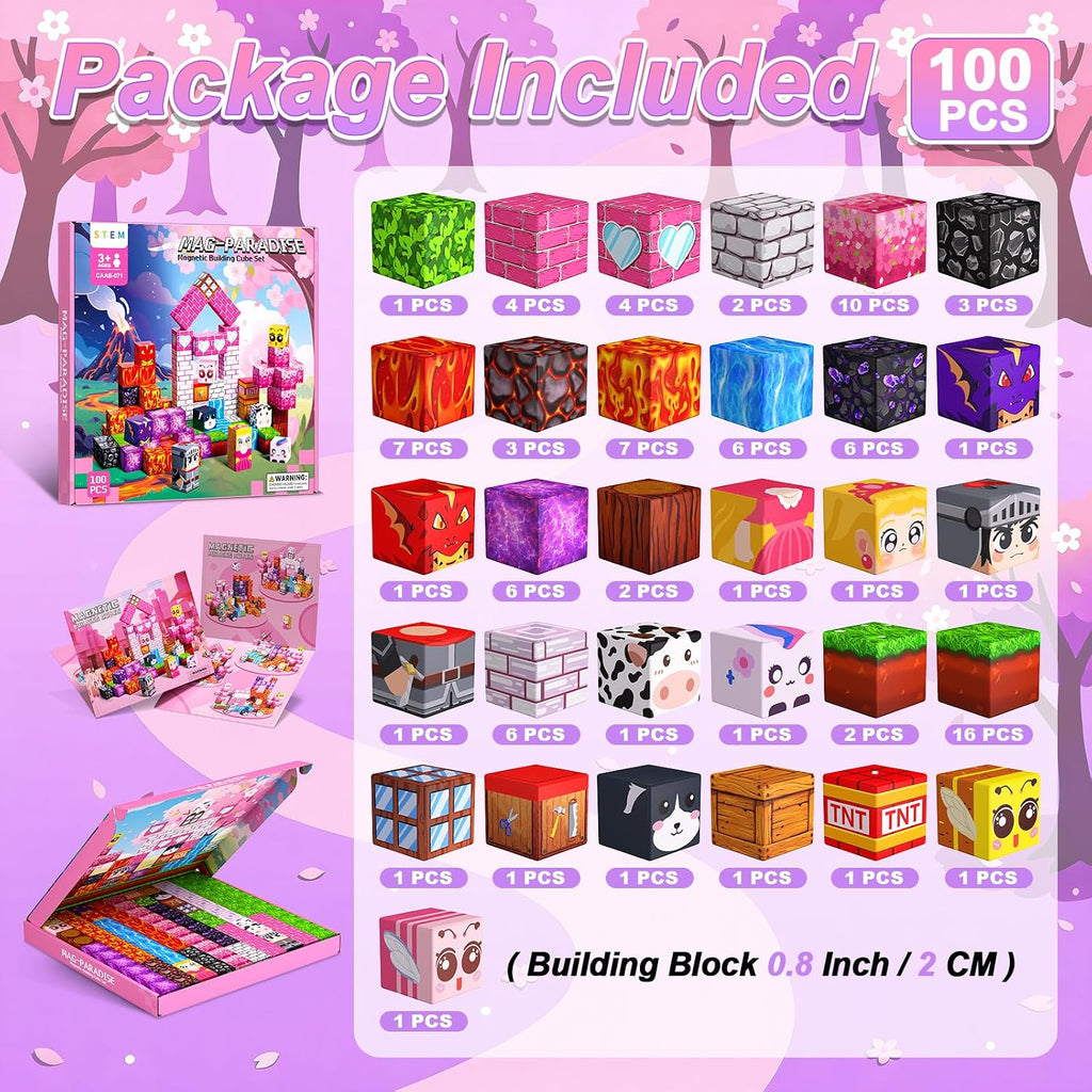 Magnetic Blocks for Kids, 100PCS 0.8inch Magnetic Building Blocks, Magnetic Cubes for STEM Constructions Magnetic