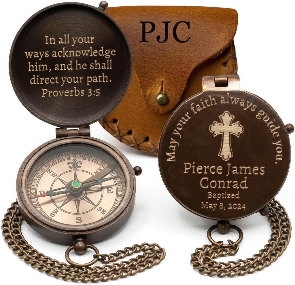 Personalized Baptism Gifts for Boys – Custom Engraved Christian Compass
