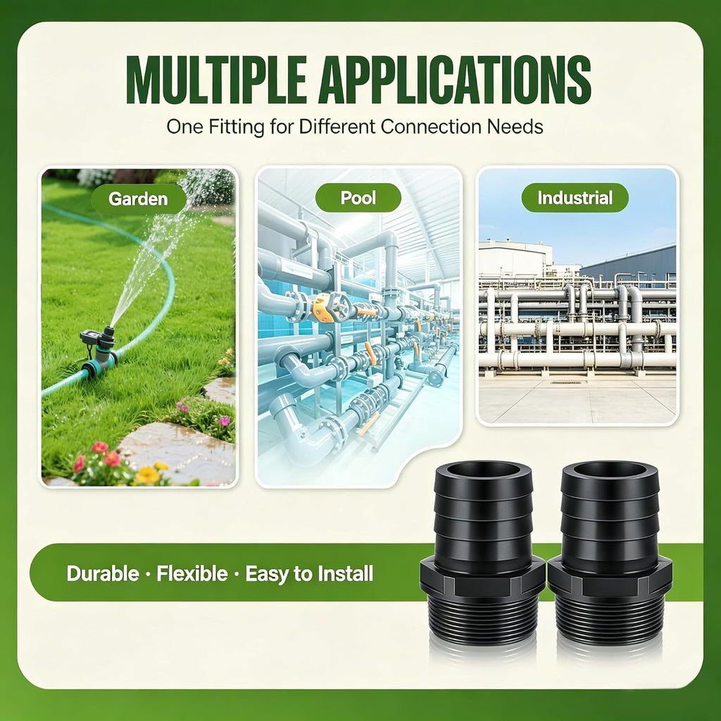 2PCS 1-1/2" PVC Barbed Hose Fittings with NPT Adapter