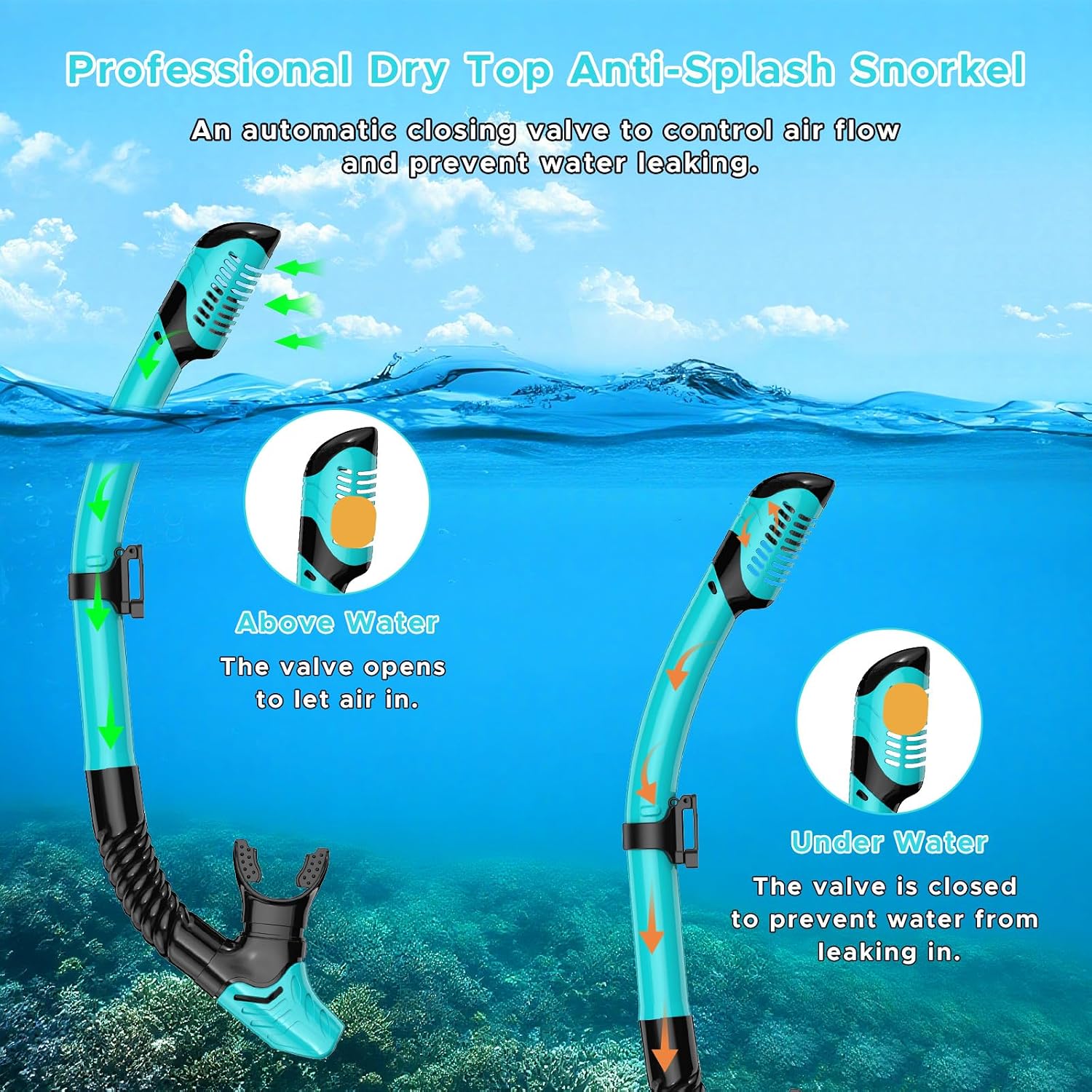 Snorkeling Gear for Adults, Dry Snorkel, Mask Set Adult, Diving Scuba Mask, Scuba Gear, Swimming Goggles with Nose