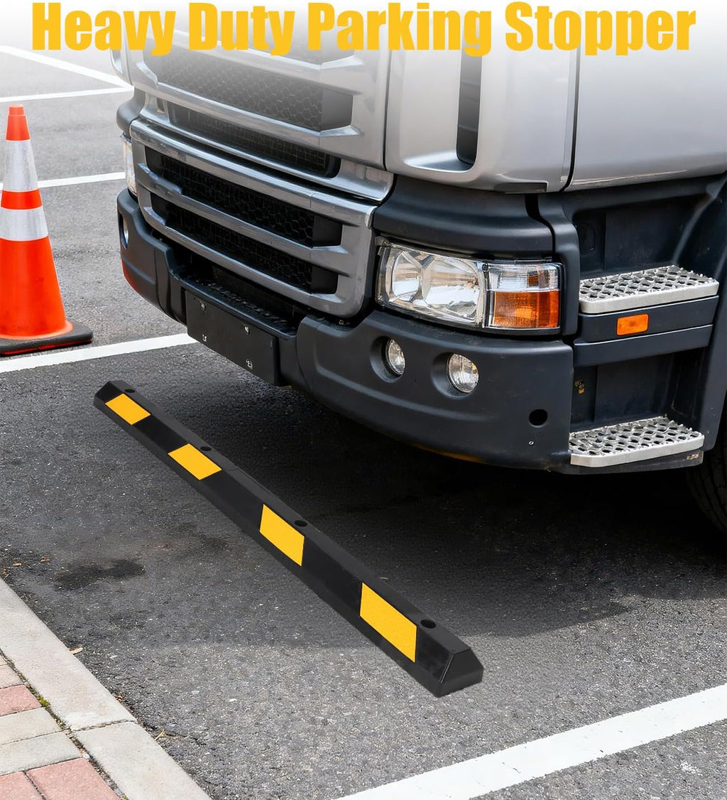 72 Inch Rubber Parking Curb, Heavy Duty Parking Stopper | 55,000 LBS Capacity, Reflective Wheel Stopper for Garage