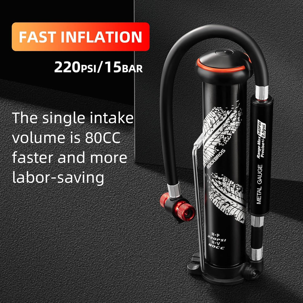 220PSI Mini Floor Pump with Hidden Pressure Gauge