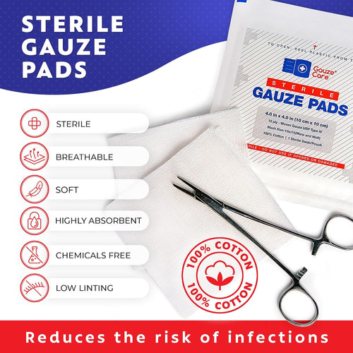 100pc Large Sterile Gauze Pads 4x4 Sterile for Wounds Bulk - 12ply Woven Gauze Sponges 4x4 Sterile - USP IV