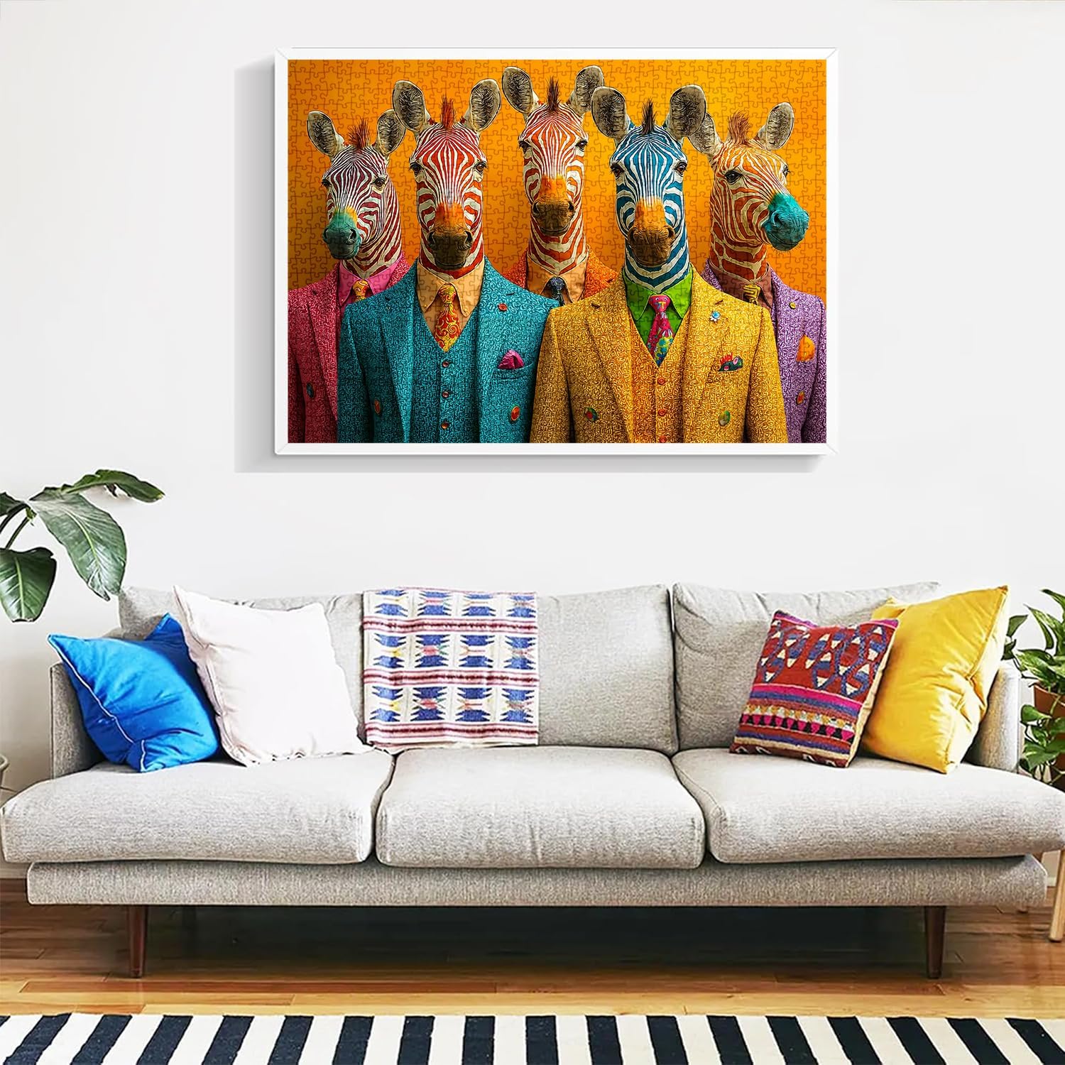 1000 Piece Jigsaw Puzzles for Adults, Funny Colorful Zebras in Suits, Quirky Animal Pop Art Puzzle, Vibrant Family