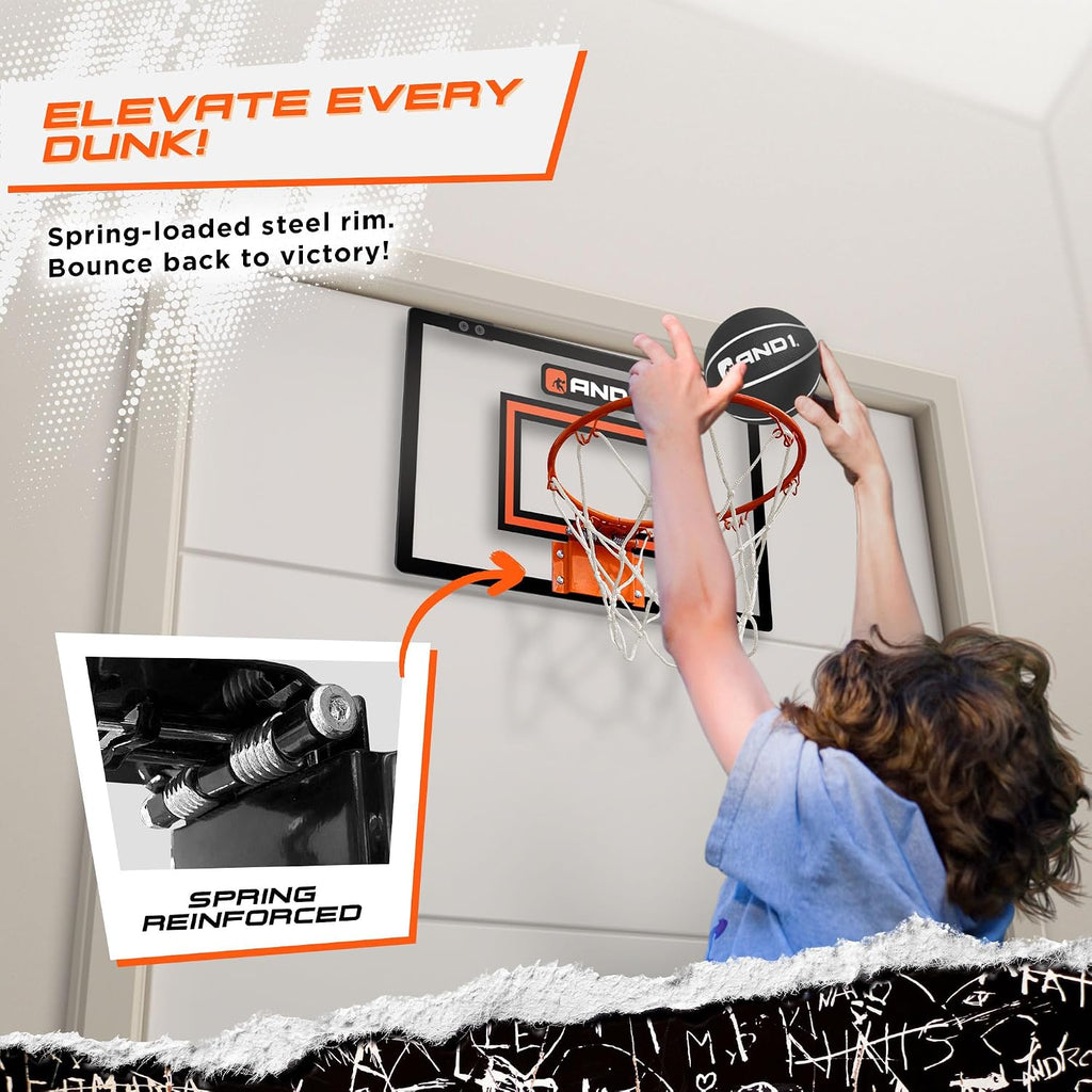 Over the Door Mini Basketball Hoop: 18x12 Shatterproof Backboard, 2 Mini Basketballs, and Hand Pump Included