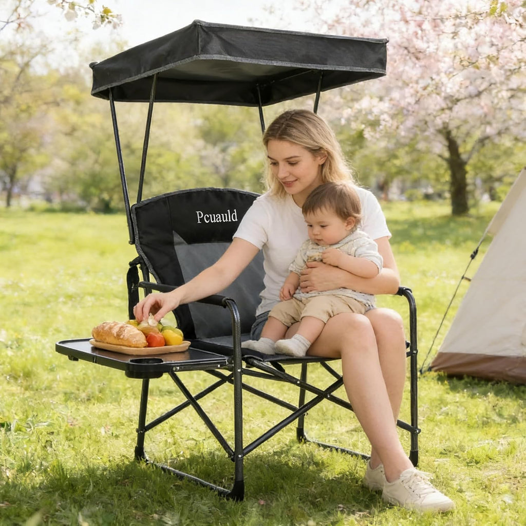 Oversized Camping Chairs with Canopy Foldable Directors Chair with Side Table & Pockets Portable Adults Heavy Duty