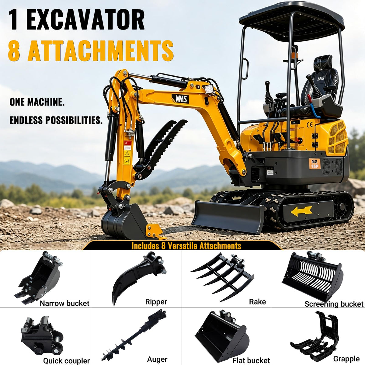 Upgraded 1.5T Mini Excavator with 13.5HP B&S Engine for Landscaping