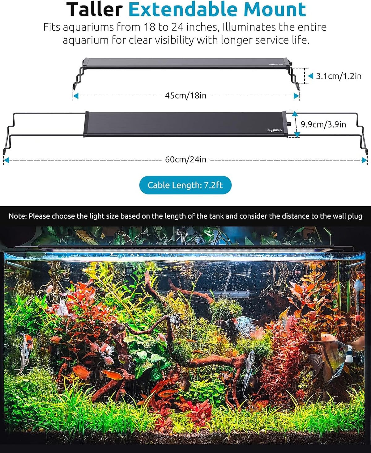 LED Aquarium Light with 24/7 Timer for 18-24in Fish Tank