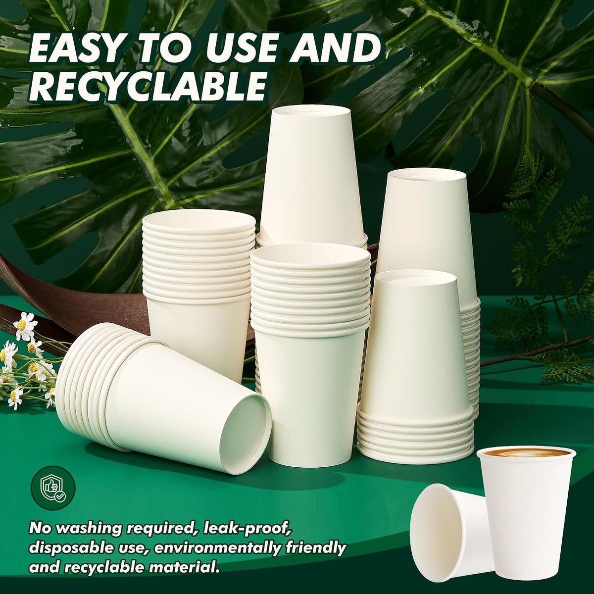 Coffee Cups 12 oz 100 Pack, Disposable Hot Paper Cups, White