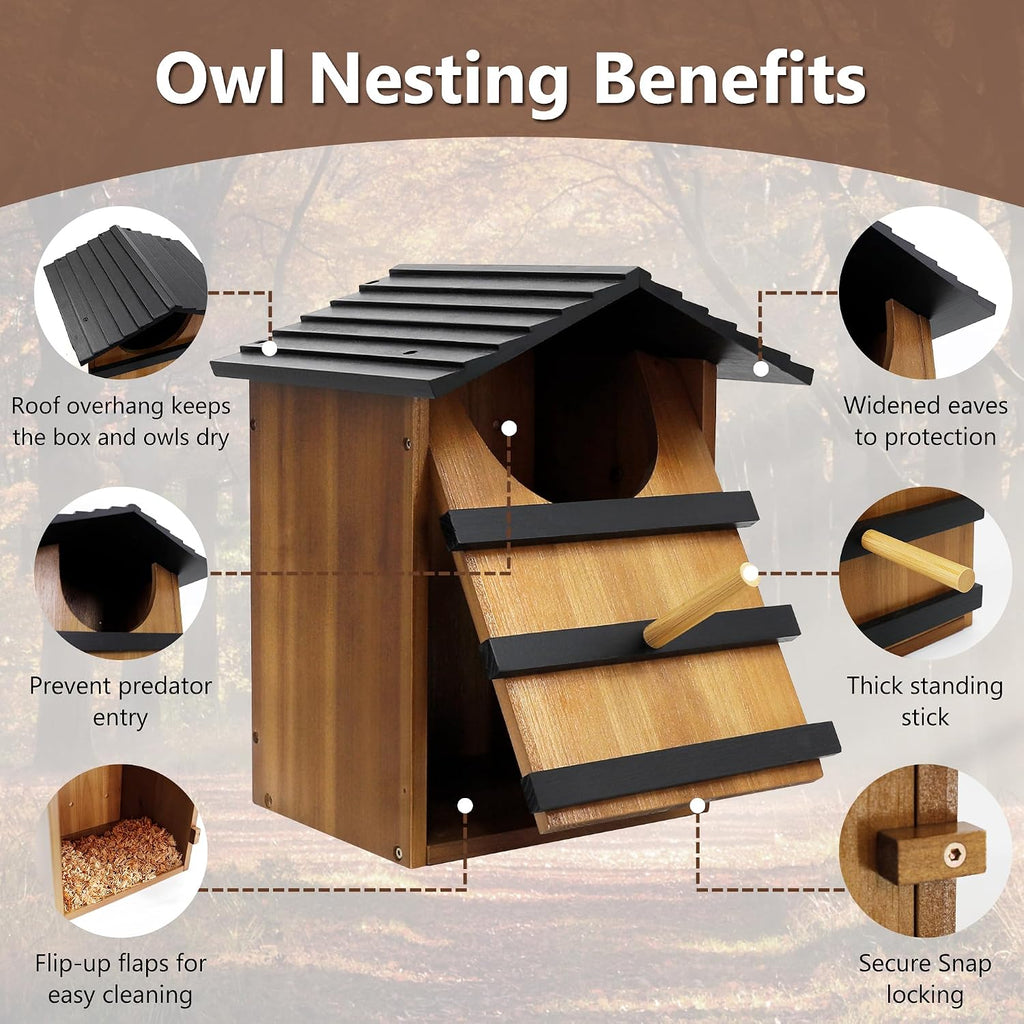 Screech Owl House for Outdoors, Weatherproof Large 14.5"x9.4"x7.8"