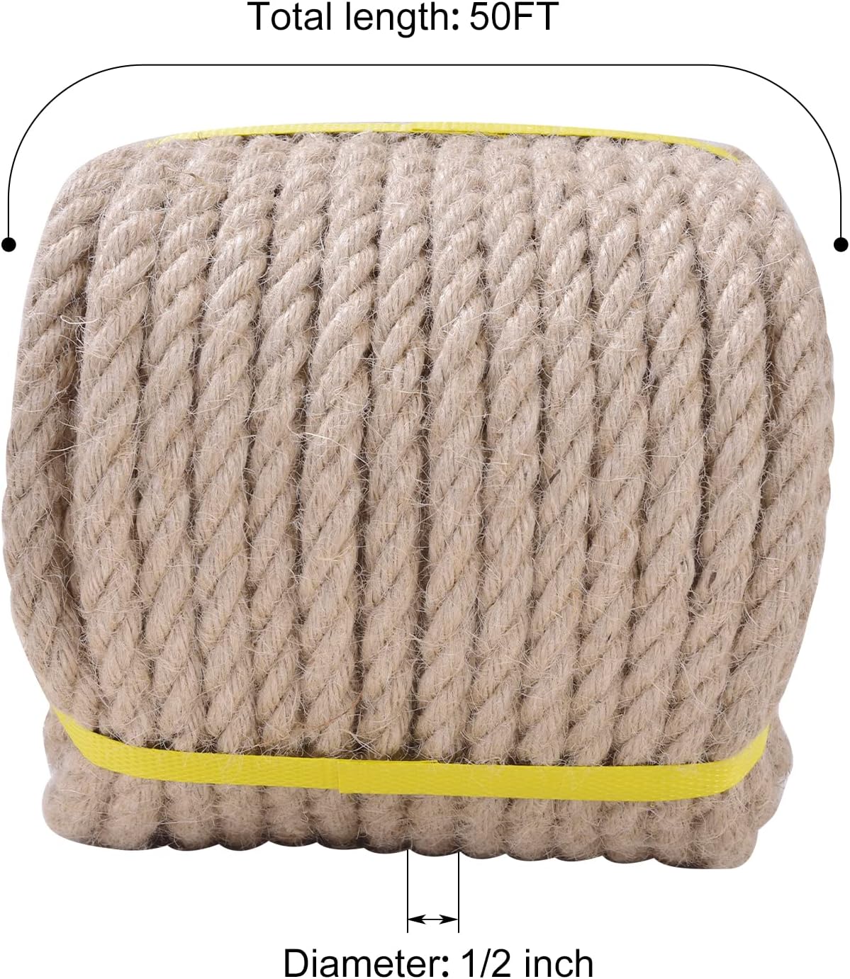 1/2 Inch Jute Rope 50 Ft - Twisted Manila Natural Thick Hemp Rope