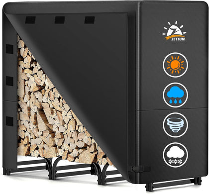 4ft Firewood Log Rack with Cover - Outdoor Wood Stand Holder with Cover Heavy Duty, 4 Feet Metal Fire Wood Pile