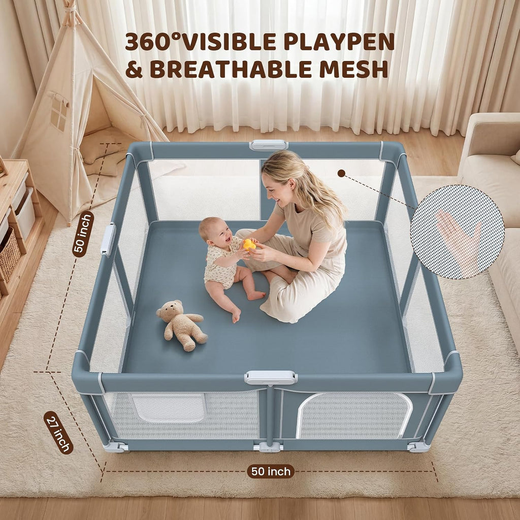Foldable Baby Playpen - 50"×50" Collapsible Playpen for Babies and Toddlers | Portable Travel Play Yard