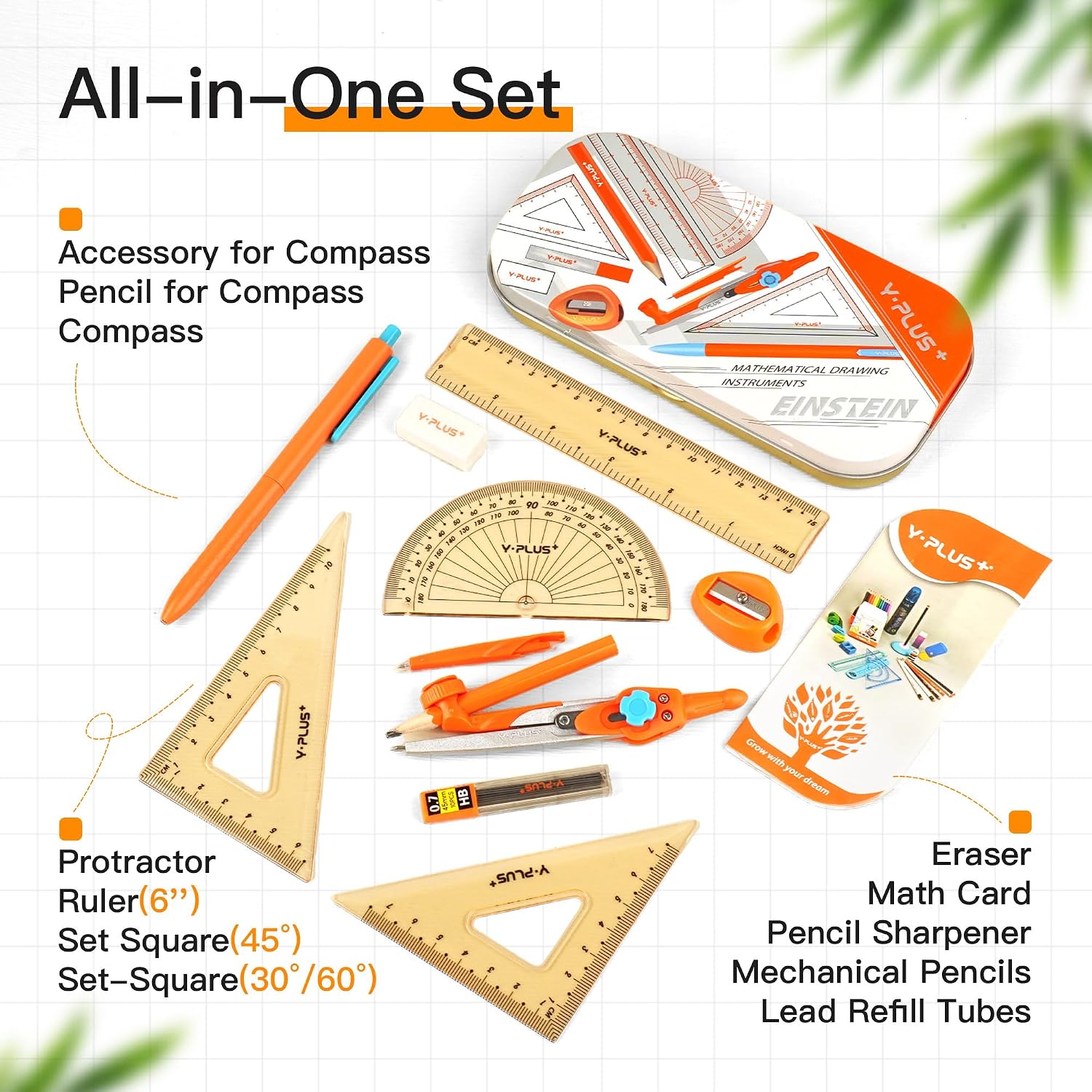Geometry Set, Protractor and Compass Set for Students, 12Pcs | Compass Drawing Tool with Metal Case, Rulers