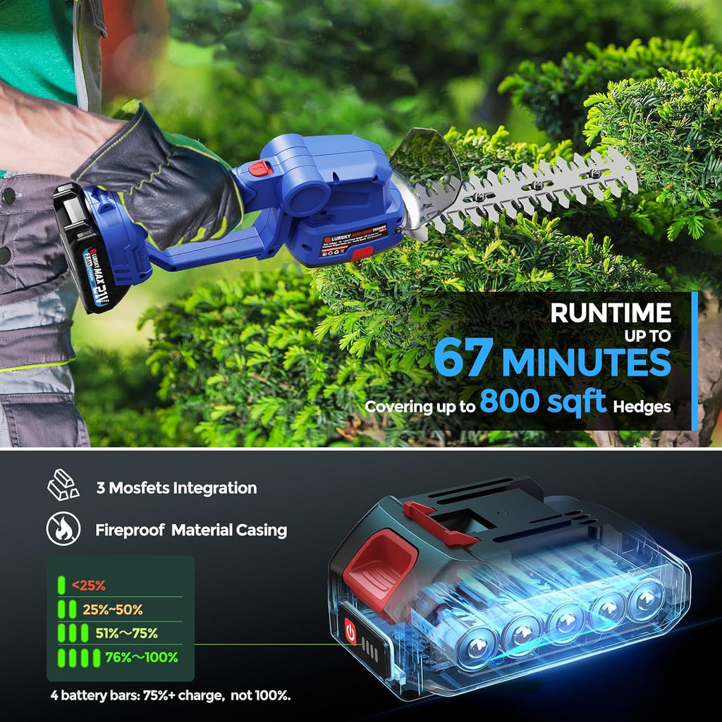 Cordless Hedge Trimmer with Battery 2.0Ah, 2-in-1 21V Grass Shears | Handheld Electric Shrub Trimmer Kit for Garden