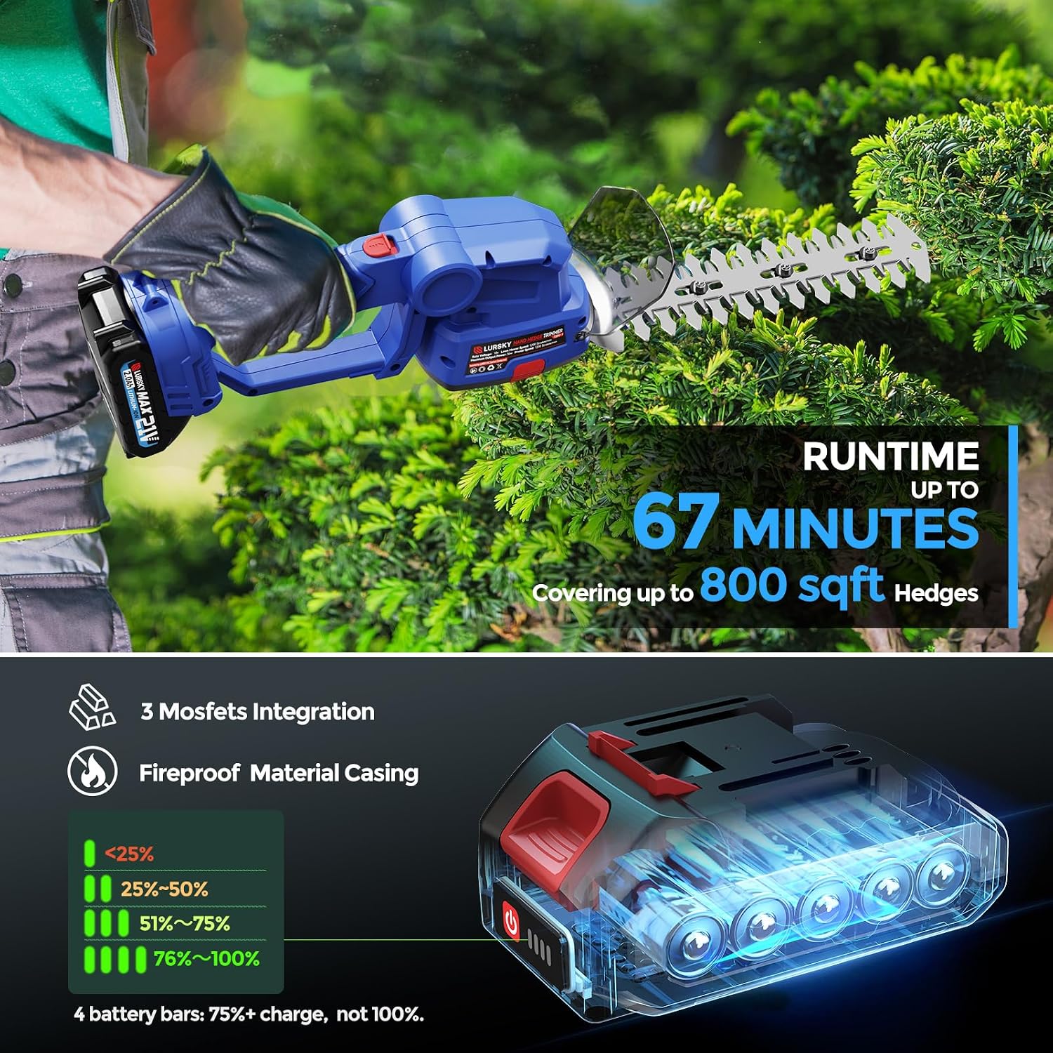 Cordless Hedge Trimmer with Battery 2.0Ah, 2-in-1 21V Grass Shears | Handheld Electric Shrub Trimmer Kit for Garden
