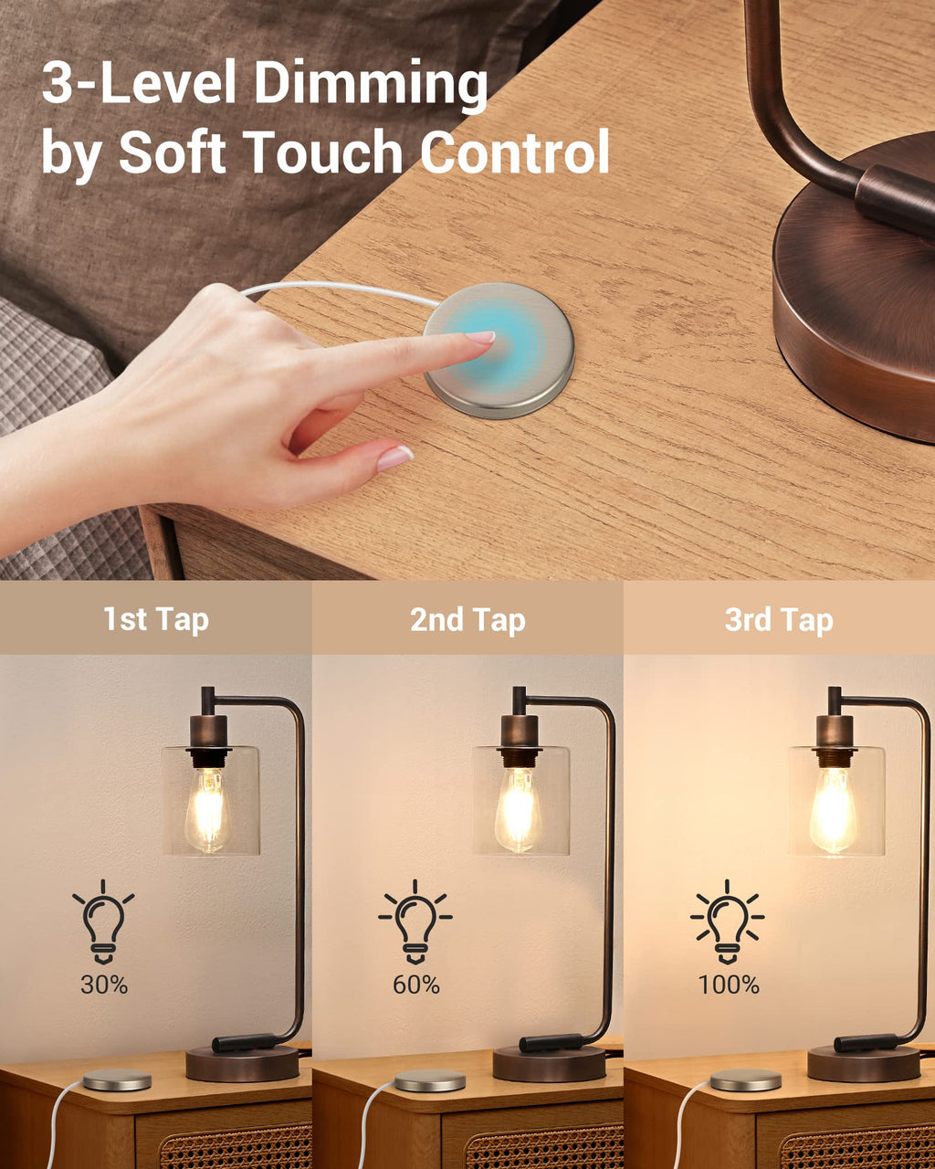 DEWENWILS Touch Dimmer Switch,Touch Pad Control, 3 Levels of Dimming, White
