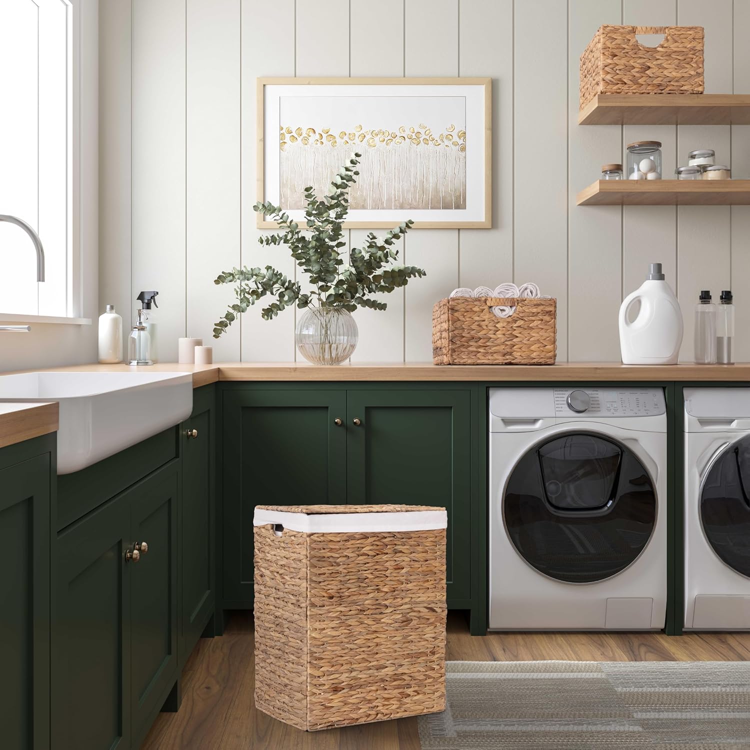 Premium Natural Handwoven Portable Laundry Bin Basket with Carrying Handles, Household Storage for Clothes, Linens