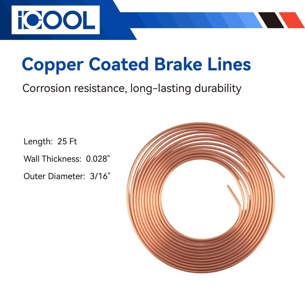 ICOOL 25 ft 3/16" Copper-Plated Brake Line Flaring Tool Kit