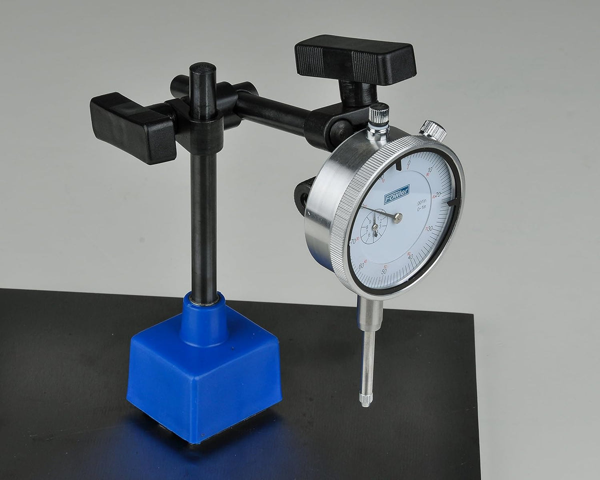 Fowler 52-522-101-0 Dial Indicator and Magnetic Base Set, 1" Measuring Range, 2.25" Dial Diameter, 6" Base Height, 50lb. Magnetic Pull
