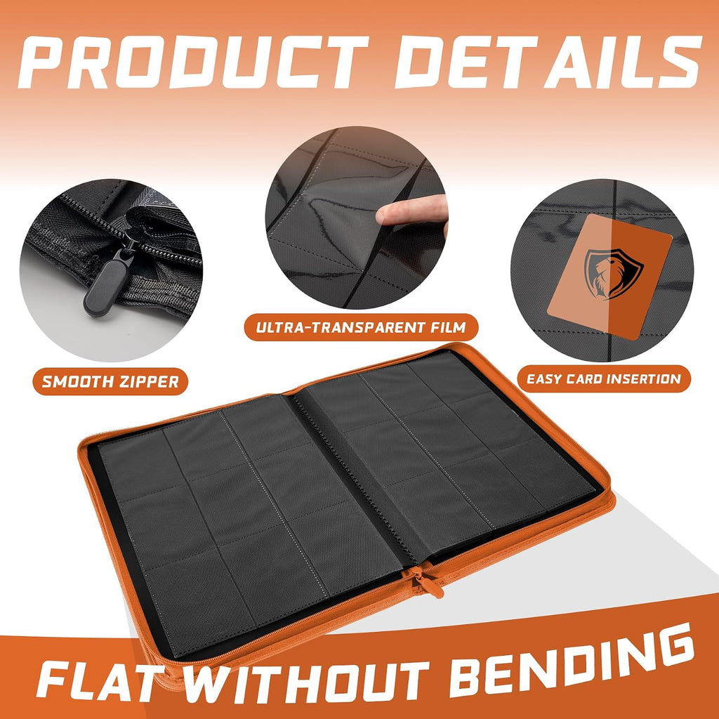 Trading Card Binder 9 Pocket, 360 Pockets Trading Card Holder Book, Premium PU Cover Zip Folder Binder, Side Loading