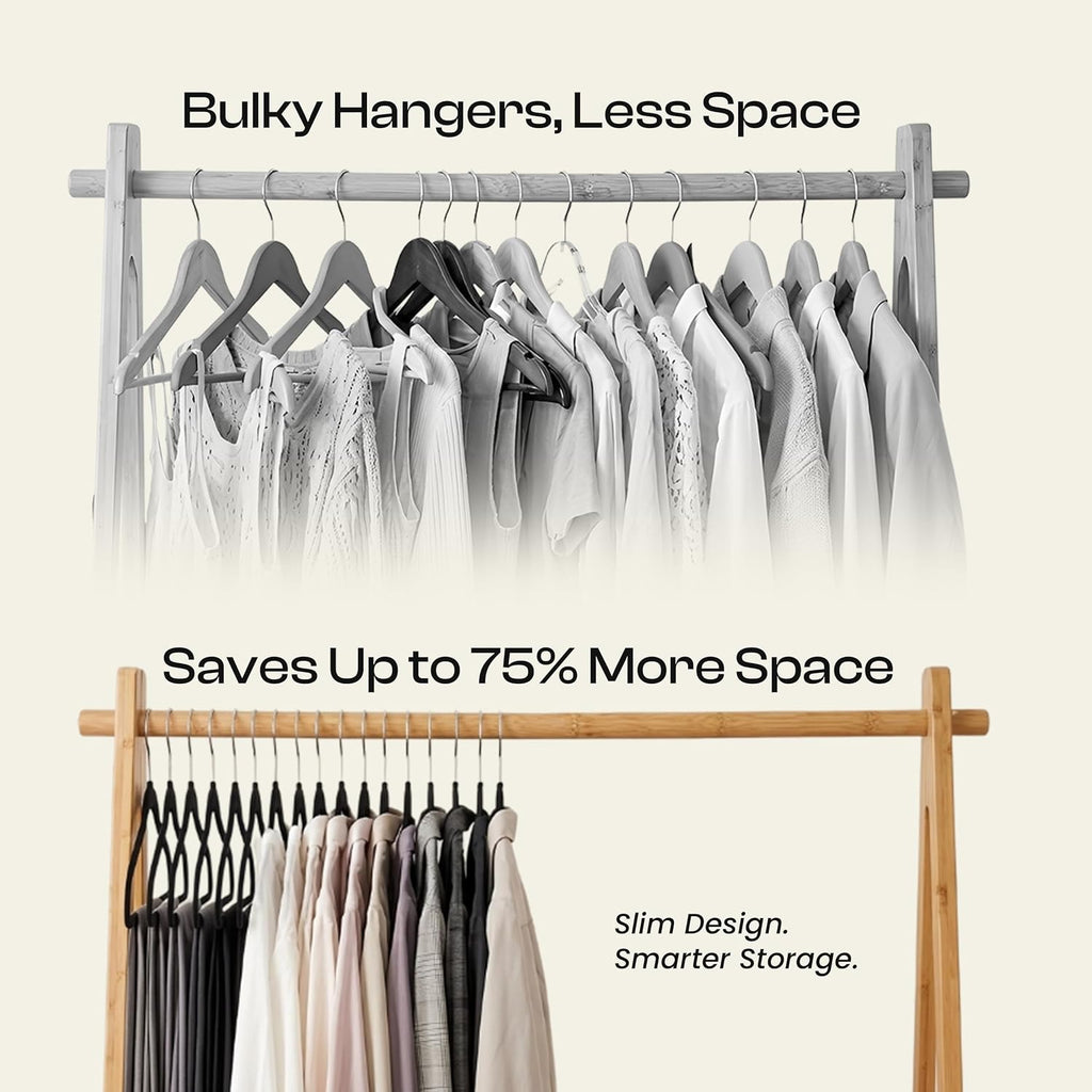 Velvet Hangers, Black, 50 Pack | Luxury Non-Slip Slim Pant & Coat Hangers | Strong Space-Saving Clothes Hangers |
